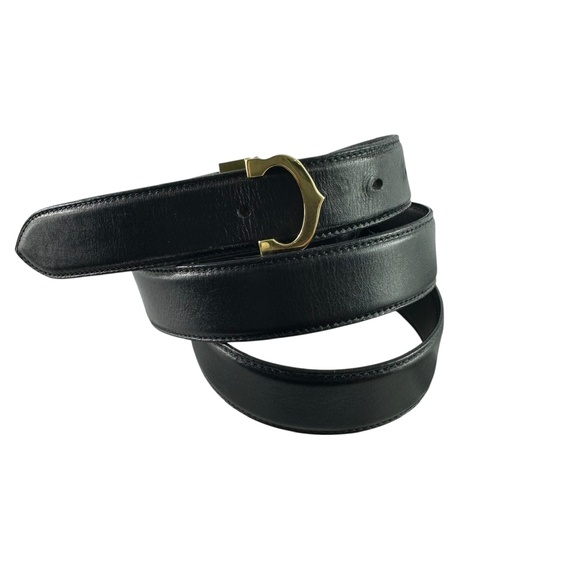 Genuine Vintage CARTIER C Logo Black Leather Belt Reversible 38 - Picture 1 of 14